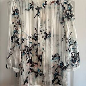 Floral Print Women's Top - White and Blue